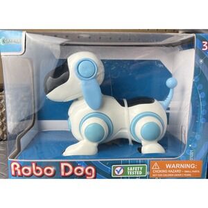 *NEW in Box ROBO DOG Robot Toy - Blue and White - it Walks and Eyes Light up !